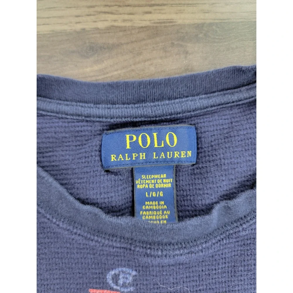 Polo Ralph Lauren Pajama Top Large Youth Boys Navy Blue Thermal Sleep Shirt
